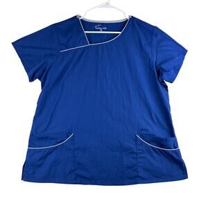 Butter Soft Scrub Top Womens XL Cobalt Blue Nursing Work Uniform Pockets Comfort